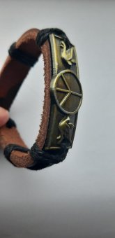 Bratara din piele cu aplicatie insemn copac+pasari